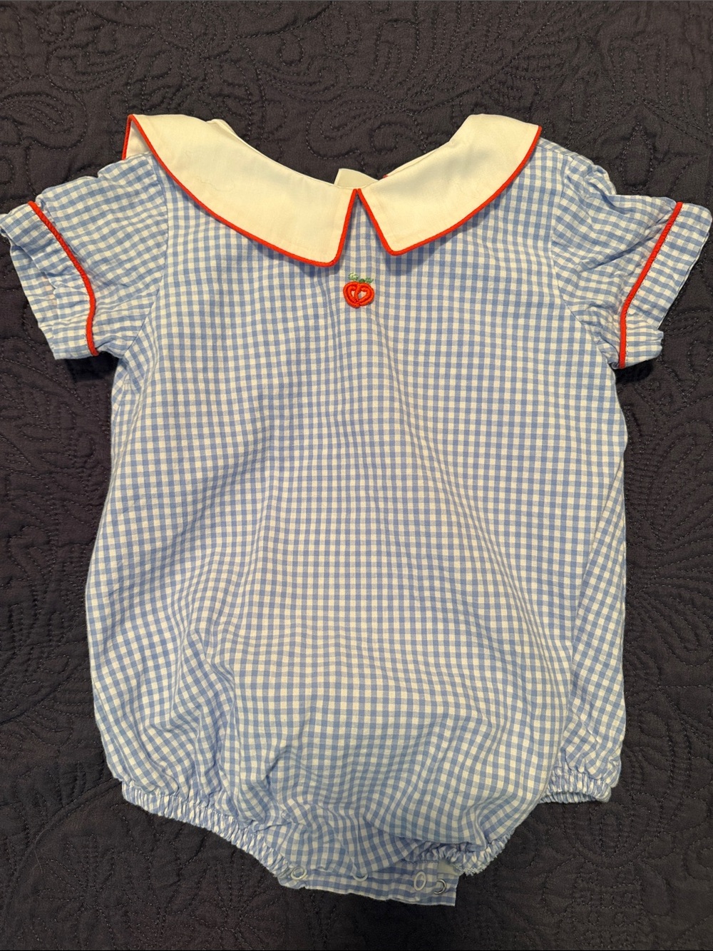 Pumpkin Baby Blue Gingham One-Piece Bubble with White Collar and Orange Trim